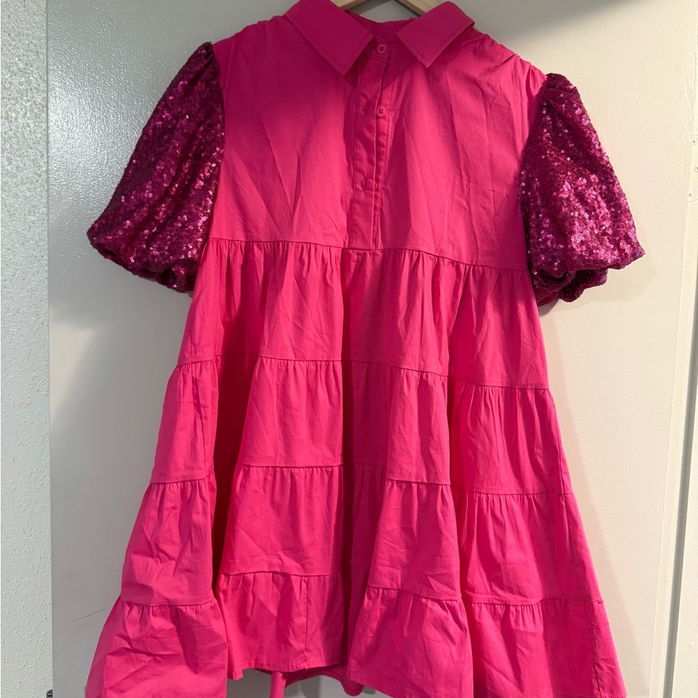 Pink Sequin Sleeve Dress